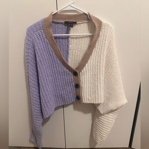 NWOT White and Purple Cropped Cardigan